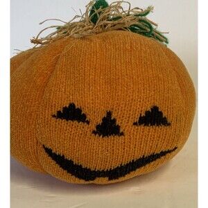 Crocheted Pumpkin Throw Pillow Autumn Fall Halloween Orange Jack O Lantern